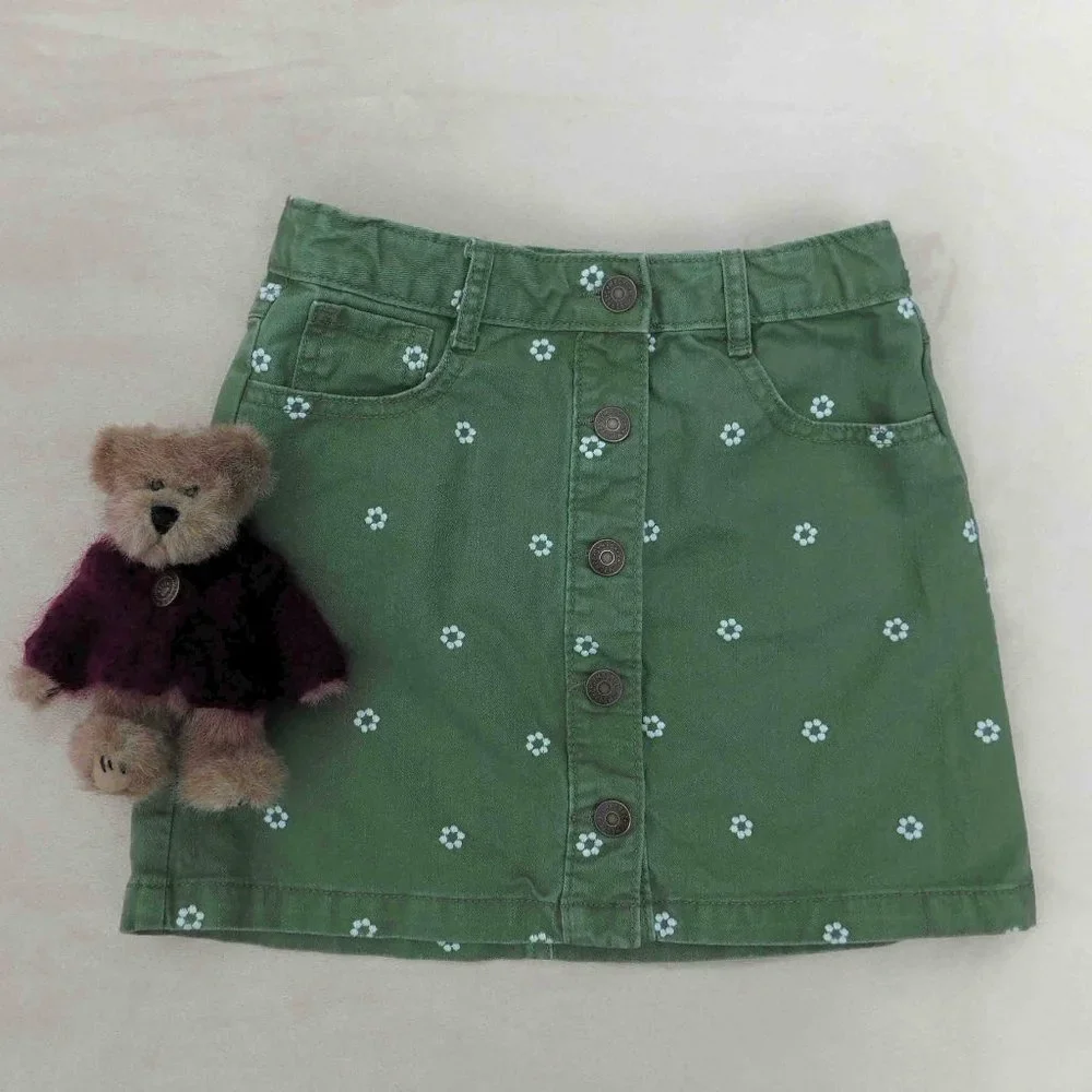 Gymboree Sz-7 Embroidered Buttonfront Denim Skirt
